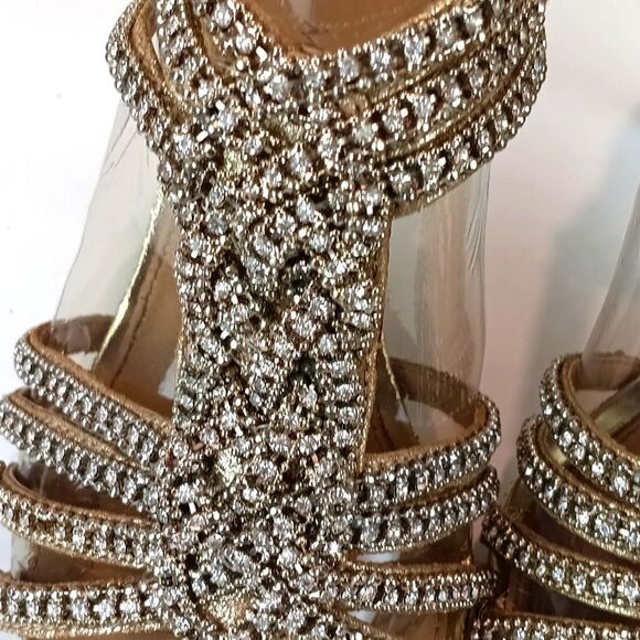 ANTONIO MELANI Women Marree Gold And Jewel Embellished Strappy Heels sz 8.5 - Picture 10 of 13